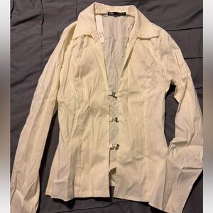 White Long Sleeve Blouse with Buckle Details size Medium